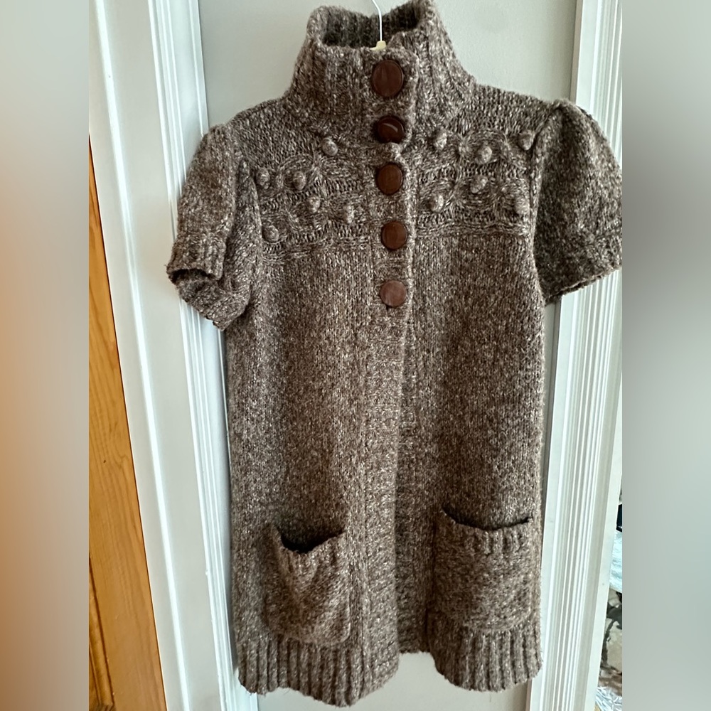 Kenzie Pretty Wool Blend Button Up Sweater coat Vest unique knit Brown XL